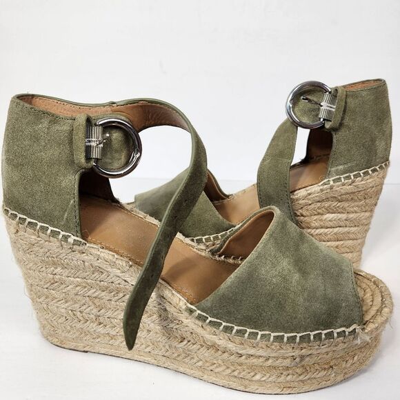 Marc Fisher Adalyn Espadrille Leather Wedge Platform Olive Green Suede Size 8.5 - Picture 4 of 14